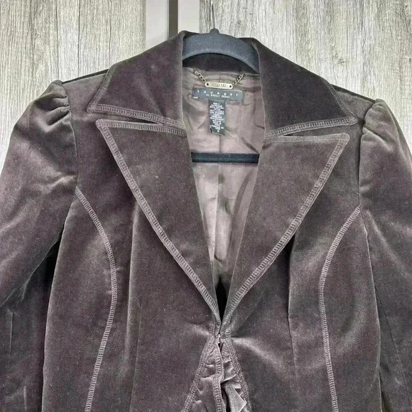Laundry by Shelli Segal Blazer 2 Velvet Brown Bohemian Puff Sleeve Ruffle - Picture 2 of 7